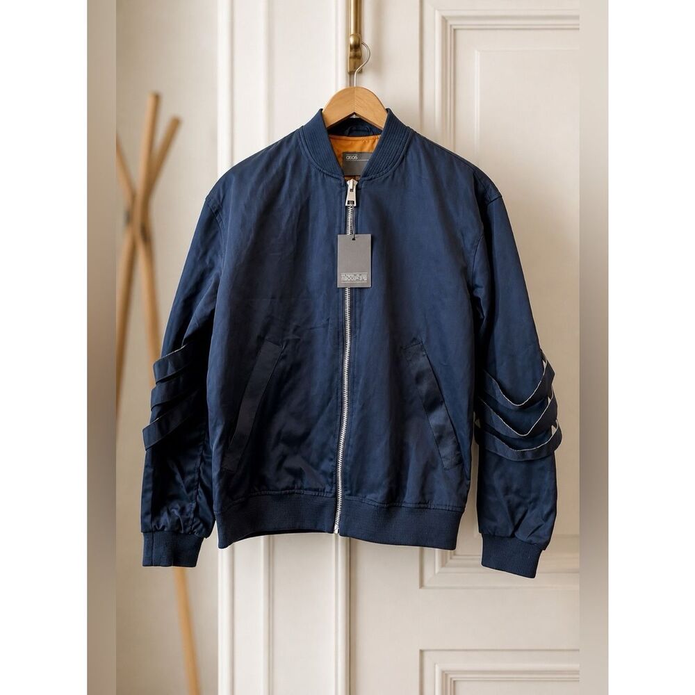 NAVY WITH ORANGE LINING ASOS BOMBER JACKET SIZE SMALL NWT
